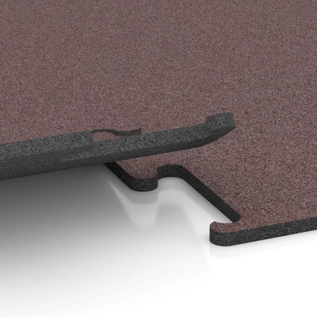 Großaufnahme vom Verbindungssystem von WARCO-Boden 6147 - Fitness Performance Elite Trainingsboden im Farbdesign Mineralrot. Abmessungen 100 x 100 x 1,5 cm | 1,00 m².