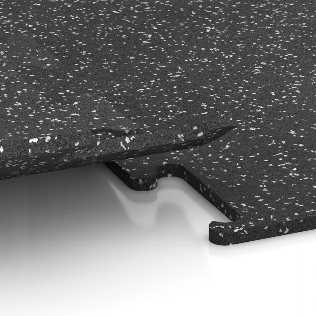 Großaufnahme vom Verbindungssystem von WARCO-Boden 3777 - Fitness Performance Elite Trainingsboden im Farbdesign Leicht Grau Gesprenkelt. Abmessungen 100 x 100 x 1,5 cm | 1,00 m².