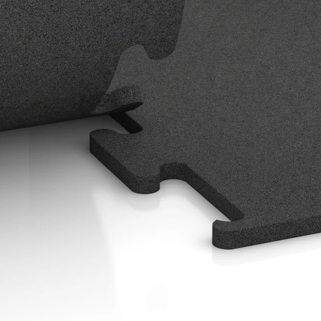 Le gros plan sur le système de connexion des revêtements de sol WARCO 3748 - Revêtement sportif Fitness Performance Elite en couleur Anthracite. Les dimensions 100 x 100 x 2 cm | 1,00 m².