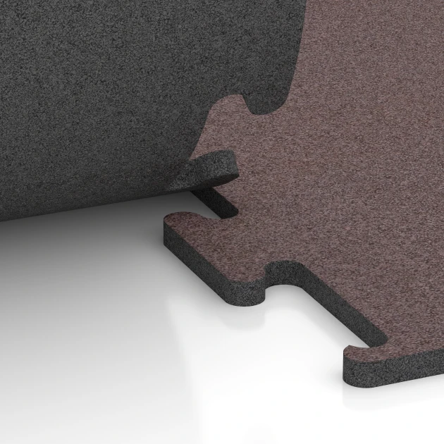 Le gros plan sur le système de connexion des revêtements de sol WARCO 6149 - Fitness Performance Elite Revêtement Sportif en couleur Rouge Minéral. Les dimensions 100 x 100 x 2 cm | 1,00 m².