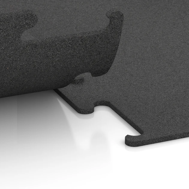 Großaufnahme vom Verbindungssystem von WARCO-Boden 3749 - Fitness Performance Elite Trainingsvloer im Farbdesign Antraciet. Abmessungen 50 x 50 x 1 cm | 0,25 m².