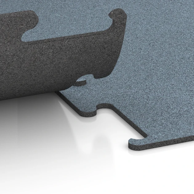 Großaufnahme vom Verbindungssystem von WARCO-Boden 6164 - Fitness Performance Elite Trainingsvloer im Farbdesign Oud zilver. Abmessungen 50 x 50 x 1 cm | 0,25 m².