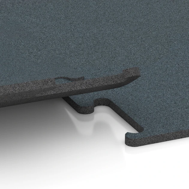 Großaufnahme vom Verbindungssystem von WARCO-Boden 6165 - Fitness Performance Elite Trainingsvloer im Farbdesign Varengroen. Abmessungen 50 x 50 x 1,5 cm | 0,25 m².