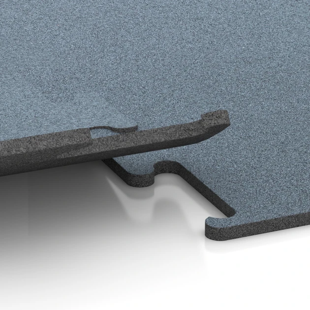 Le gros plan sur le système de connexion des revêtements de sol WARCO 6166 - Fitness Performance Elite Revêtement Sportif en couleur Argent vieilli. Les dimensions 50 x 50 x 1,5 cm | 0,25 m².