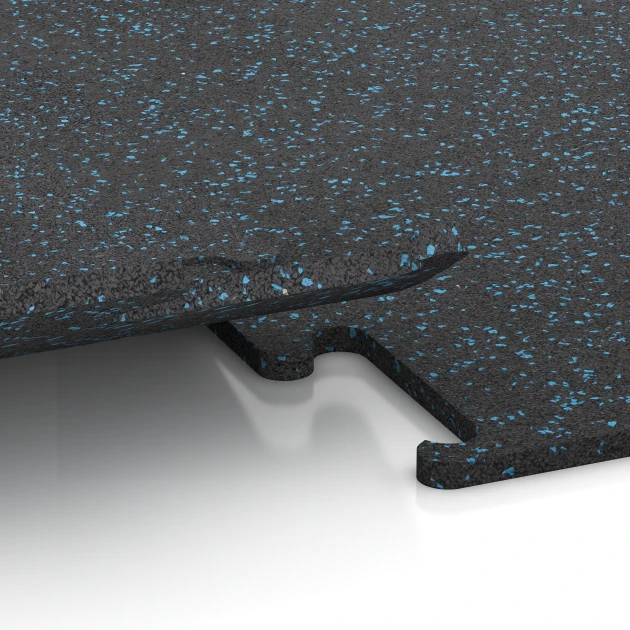 Le gros plan sur le système de connexion des revêtements de sol WARCO 3770 - Fitness Performance Elite Revêtement Sportif en couleur Bleu doux moucheté. Les dimensions 50 x 50 x 1,5 cm | 0,25 m².