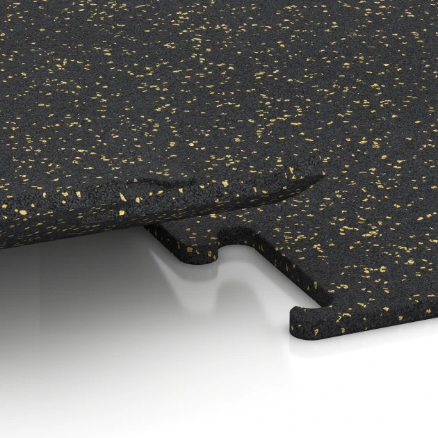 Großaufnahme vom Verbindungssystem von WARCO-Boden 3768 - Fitness Performance Elite Trainingsboden im Farbdesign Leicht Gelb Gesprenkelt. Abmessungen 50 x 50 x 1,5 cm | 0,25 m².