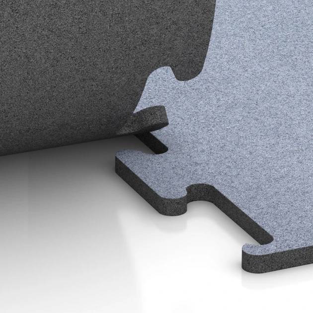 Le gros plan sur le système de connexion des revêtements de sol WARCO 6156 - Fitness Performance Elite Revêtement Sportif en couleur Gris brume. Les dimensions 50 x 50 x 2 cm | 0,25 m².