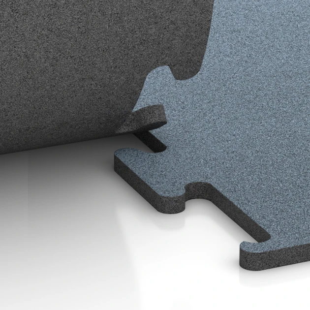 Großaufnahme vom Verbindungssystem von WARCO-Boden 6168 - Fitness Performance Elite Trainingsvloer im Farbdesign Oud zilver. Abmessungen 50 x 50 x 2 cm | 0,25 m².