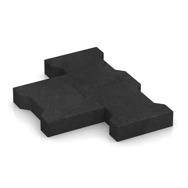 Le gros plan sur le système de connexion des revêtements de sol WARCO 3845 - Pavé en caoutchouc double T en couleur Anthracite. Les dimensions 200 x 165 x 43 mm.
