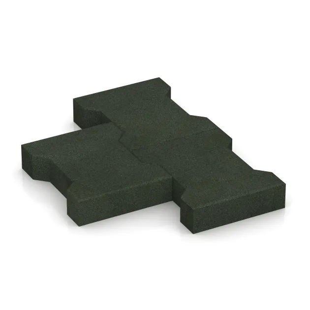 Großaufnahme vom Verbindungssystem von WARCO-Boden 5267 - Rubber H-tegel im Farbdesign Grasgroen. Abmessungen 200 x 165 x 43 mm.