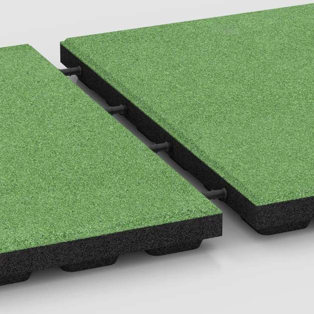 Großaufnahme vom Verbindungssystem von WARCO-Boden 6133 - Valtegel – 125 cm im Farbdesign Lindegroen. Abmessungen 50 x 50 x 4 cm.