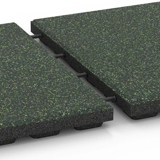 Großaufnahme vom Verbindungssystem von WARCO-Boden 6424 - Fallschutzplatte – 120 cm im Farbdesign Englischer Rasen. Abmessungen 50 x 50 x 4 cm.