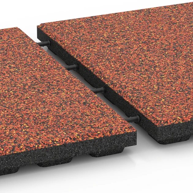 Großaufnahme vom Verbindungssystem von WARCO-Boden 6367 - Terrassenplatte Classic im Farbdesign Feuersglut. Abmessungen 50 x 50 x 4 cm.