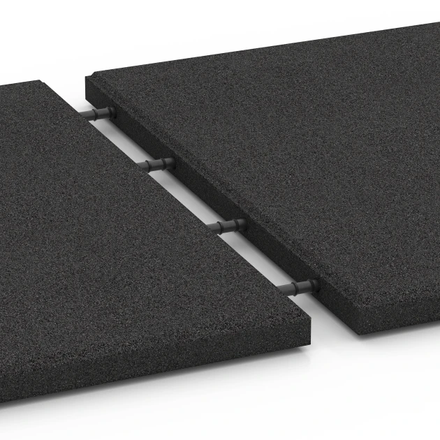 Großaufnahme vom Verbindungssystem von WARCO-Boden 6287 - Fallschutzplatten im Farbdesign Anthrazit. Abmessungen 50 x 50 x 3 cm.