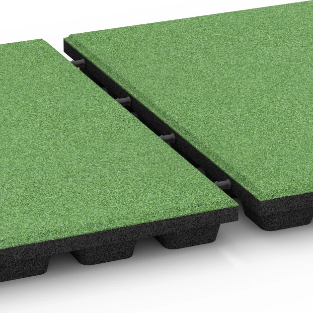 Le gros plan sur le système de connexion des revêtements de sol WARCO 6293 - Dalles amortissantes en couleur Vert tilleul. Les dimensions 50 x 50 x 4,8 cm.