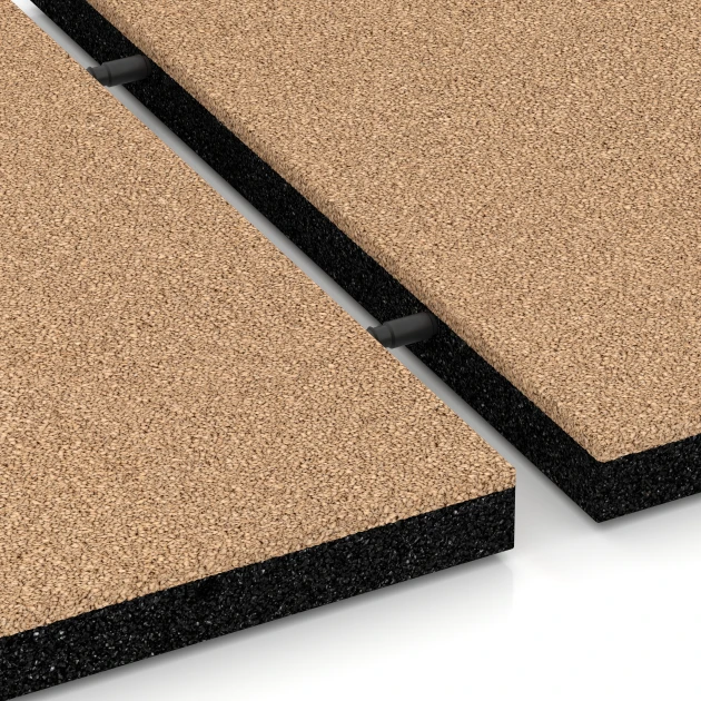 Le gros plan sur le système de connexion des revêtements de sol WARCO 6222 - Dalles amortissantes en couleur Beige sable. Les dimensions 50 x 50 x 4 cm.