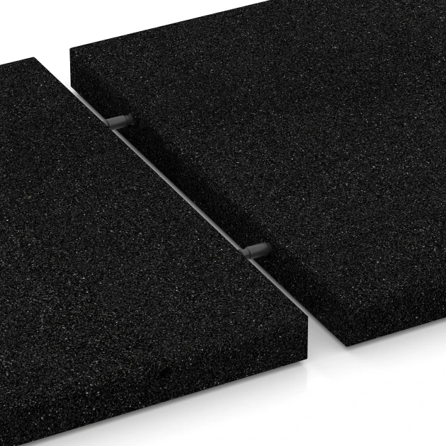 Le gros plan sur le système de connexion des revêtements de sol WARCO 6171 - Dalles amortissantes en couleur Anthracite. Les dimensions 500 x 500 x 45 mm.