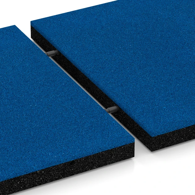 Großaufnahme vom Verbindungssystem von WARCO-Boden 6262 - Rubberen speelplaatstegel – 150 cm im Farbdesign Hemelsblauw. Abmessungen 50 x 50 x 4,5 cm.