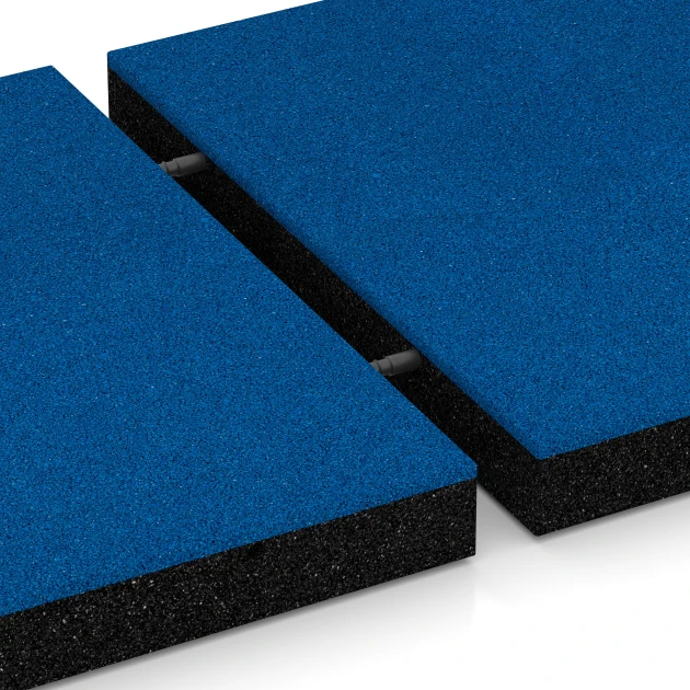 Großaufnahme vom Verbindungssystem von WARCO-Boden 6268 - Valdempende tegel – 180 cm im Farbdesign Hemelsblauw. Abmessungen 50 x 50 x 6 cm.