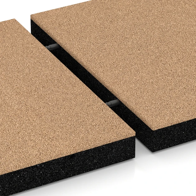 Le gros plan sur le système de connexion des revêtements de sol WARCO 6270 - Dalle amortissante – 180 cm en couleur Beige sable. Les dimensions 50 x 50 x 6 cm.