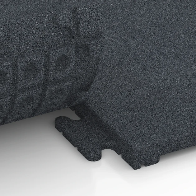 Großaufnahme vom Verbindungssystem von WARCO-Boden 7055 - Rubber terrastegel Linea im Farbdesign Leisteengrijs. Abmessungen 50 x 50 x 3 cm | 0,25 m².