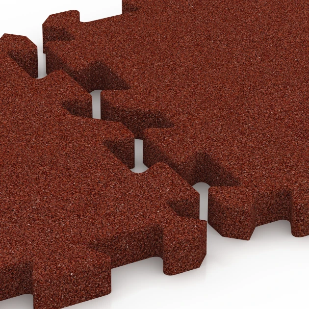 Großaufnahme vom Verbindungssystem von WARCO-Boden 6994 - Fitnesstegel im Farbdesign Baksteenrood. Abmessungen 50 x 50 x 4 cm | 0,25 m².