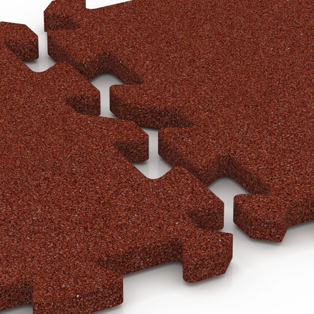 Großaufnahme vom Verbindungssystem von WARCO-Boden 6988 - Fitness Bodenschutzmatte im Farbdesign Ziegelrot. Abmessungen 50 x 50 x 3 cm | 0,25 m².