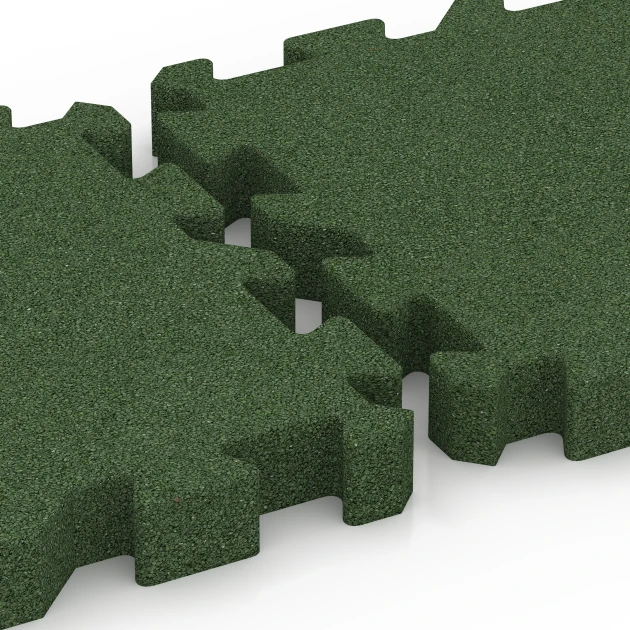 Großaufnahme vom Verbindungssystem von WARCO-Boden 6407 - Rubberen speelplaatstegel – 220 cm im Farbdesign Grasgroen. Abmessungen 50 x 50 x 6 cm | 0,25 m².