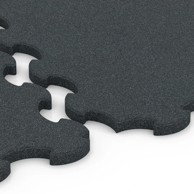 Le gros plan sur le système de connexion des revêtements de sol WARCO 6323 - Tapis de protection de sol fitness en couleur Anthracite. Les dimensions 102,5 x 102,5 x 2,5 cm | 1,05 m².