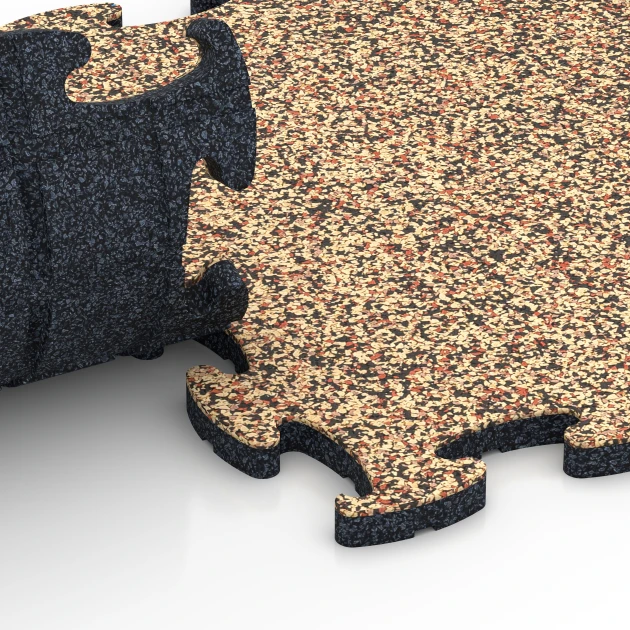 Großaufnahme vom Verbindungssystem von WARCO-Boden 6781 - Fitness puzzelmat rubber im Farbdesign Terracotta. Abmessungen 44,6 x 44,6 x 1,8 cm.