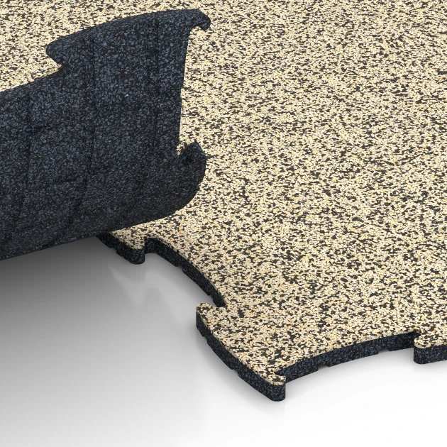 Le gros plan sur le système de connexion des revêtements de sol WARCO 6811 - Sol agility pour chiens en couleur Travertin. Les dimensions 97,1 x 97,1 × 1,8 cm.