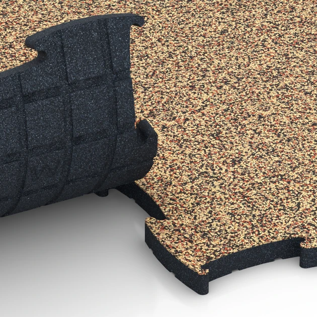 Großaufnahme vom Verbindungssystem von WARCO-Boden 6889 - Fitness Max vloersysteem im Farbdesign Terracotta. Abmessungen 97,1 x 97,1 x 2,8 cm.