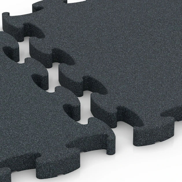 Großaufnahme vom Verbindungssystem von WARCO-Boden 6967 - Fitness Premium studiovloer im Farbdesign Antraciet. Abmessungen 45,9 x 45,9 x 2,8 cm.