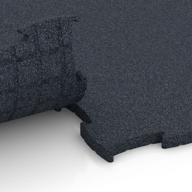 Großaufnahme vom Verbindungssystem von WARCO-Boden 6963 - Fitness Premium sportvloer im Farbdesign Antraciet. Abmessungen 99 x 99 x 2,8 cm.