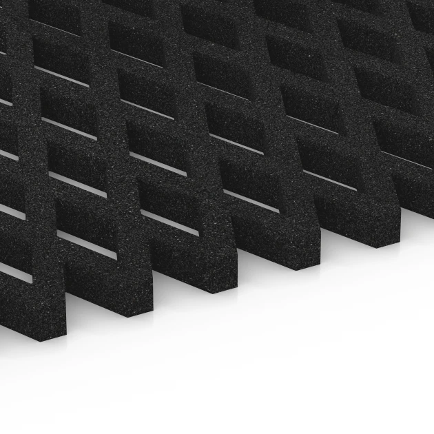 Le gros plan sur le système de connexion des revêtements de sol WARCO 7009 - Dalle gazon antichute en couleur Anthracite. Les dimensions 100 x 100 x 4 cm.