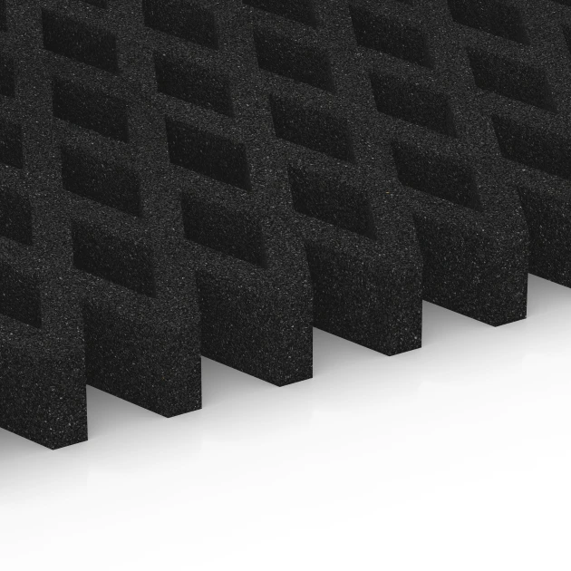 Großaufnahme vom Verbindungssystem von WARCO-Boden 7012 - Fallschutz-Rasengittermatte im Farbdesign Anthrazit. Abmessungen 100 × 100 × 8 cm.