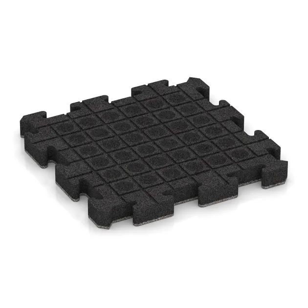 Aufsicht auf die Unterseite, also die Bodenseite von WARCO-Formteil 4563 - Rubber sportvloer HD im Format 500 x 500 x 50 mm.