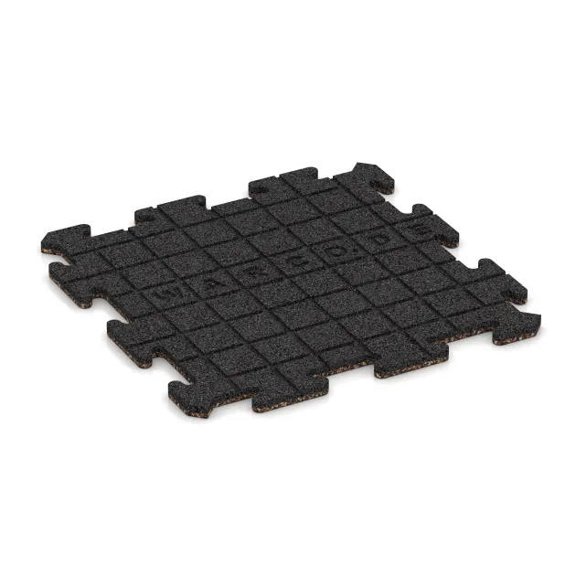 Aufsicht auf die Unterseite, also die Bodenseite von WARCO-Formteil 4214 - Sportboden‑Platte 1,8 cm im Format 500 x 500 x 18 mm.