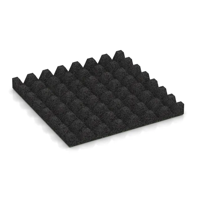 Aufsicht auf die Unterseite, also die Bodenseite von WARCO-Formteil 5577 - Rubber speelplaatstegel 5 cm - EN 1177 ≤ 145 cm im Format 500 x 500 x 50 mm.