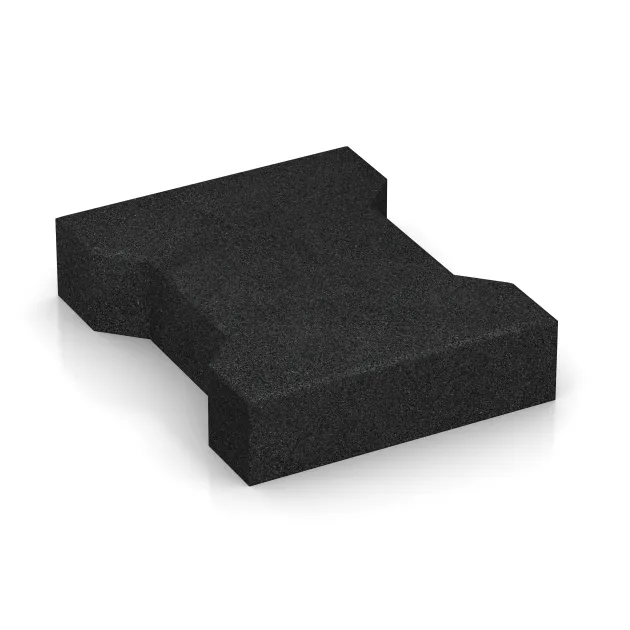 La vue du dessous ou de la face inférieure, c’est-à-dire la face inférieure de la pièce moulée WARCO 3845 - Pavé en caoutchouc double T au format 200 x 165 x 43 mm.