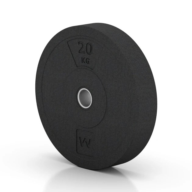 La vue du dessous ou de la face inférieure, c’est-à-dire la face inférieure de la pièce moulée WARCO 6089 - Bumper Plate Slim au format 20 kg | ø 45,4 x 8,61 cm.