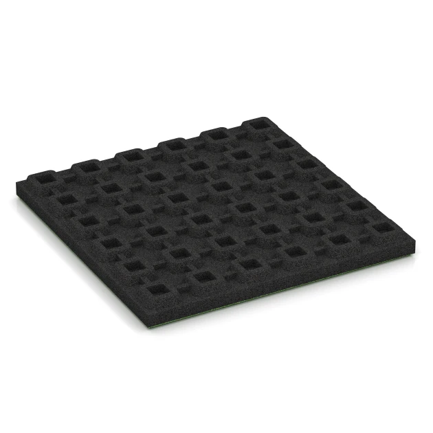 Aufsicht auf die Unterseite, also die Bodenseite von WARCO-Formteil 6374 - Terrassenplatte Classic im Format 50 x 50 x 4 cm.