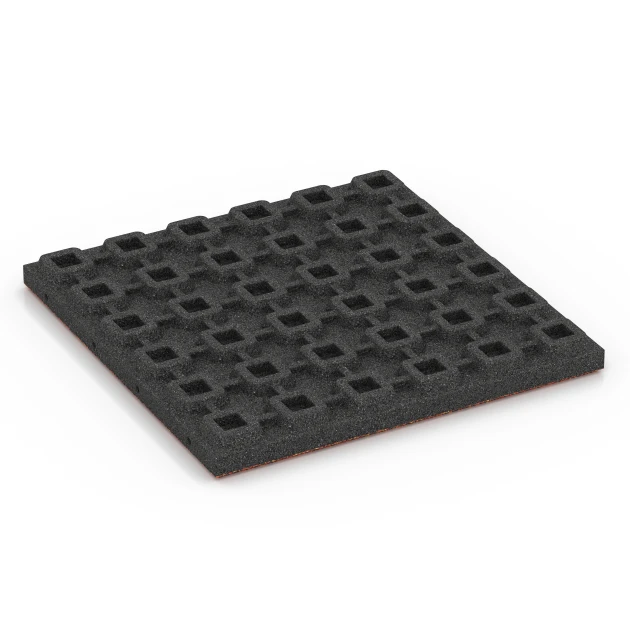 Aufsicht auf die Unterseite, also die Bodenseite von WARCO-Formteil 6367 - Terrassenplatte Classic im Format 50 x 50 x 4 cm.