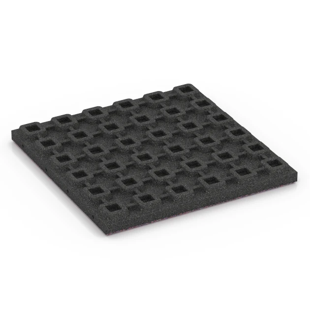 Aufsicht auf die Unterseite, also die Bodenseite von WARCO-Formteil 6368 - Terrassenplatte Classic im Format 50 x 50 x 4 cm.