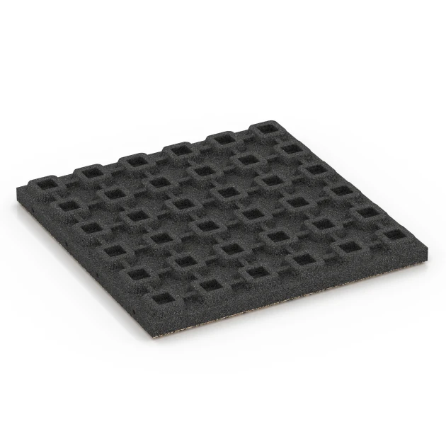 Aufsicht auf die Unterseite, also die Bodenseite von WARCO-Formteil 6369 - Terrassenplatte Classic im Format 50 x 50 x 4 cm.