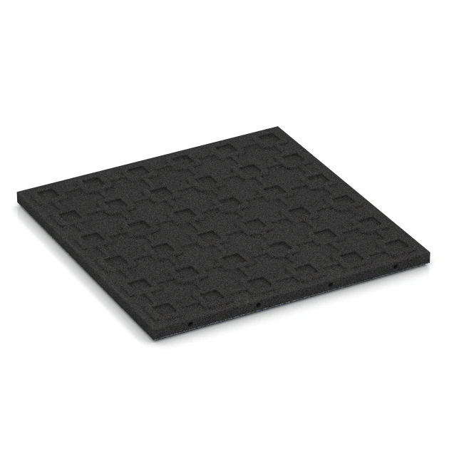 La vue du dessous ou de la face inférieure, c’est-à-dire la face inférieure de la pièce moulée WARCO 6181 - Dalle terrasse Classic au format 500 x 500 x 30 mm.