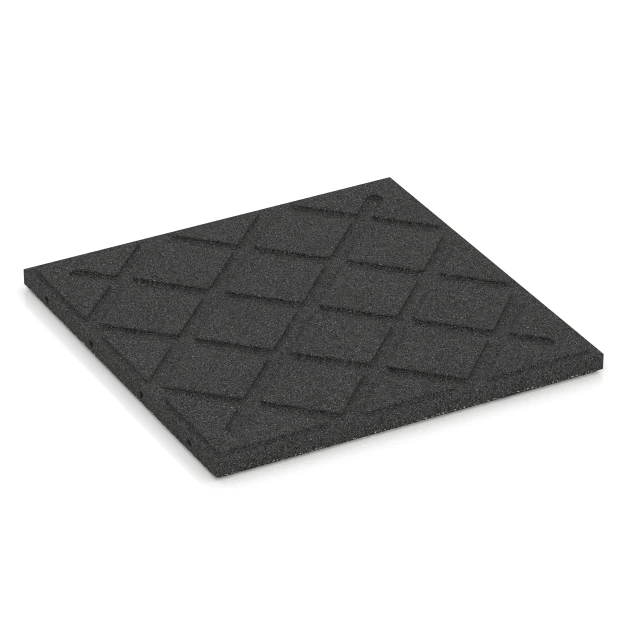 La vue du dessous ou de la face inférieure, c’est-à-dire la face inférieure de la pièce moulée WARCO 6413 - Dalle amortissante – 90 cm au format 50 x 50 x 3 cm | 0,25 m².