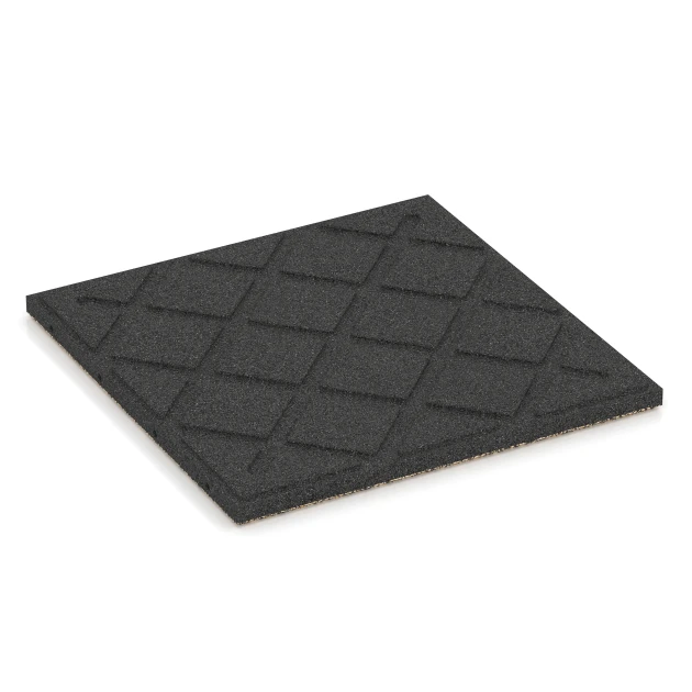 La vue du dessous ou de la face inférieure, c’est-à-dire la face inférieure de la pièce moulée WARCO 6419 - Dalle amortissante – 90 cm au format 50 x 50 x 3 cm | 0,25 m².