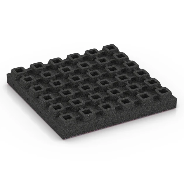 La vue du dessous ou de la face inférieure, c’est-à-dire la face inférieure de la pièce moulée WARCO 6445 - Dalle amortissante – 210 cm au format 50 x 50 x 7 cm.