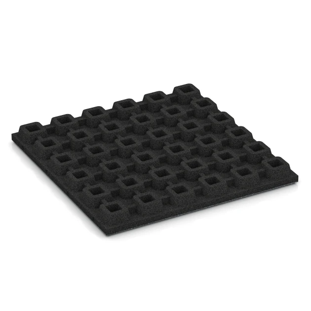Aufsicht auf die Unterseite, also die Bodenseite von WARCO-Formteil 6138 - Rubberen speelplaatstegel – 170 cm im Format 50 x 50 x 4,8 cm.